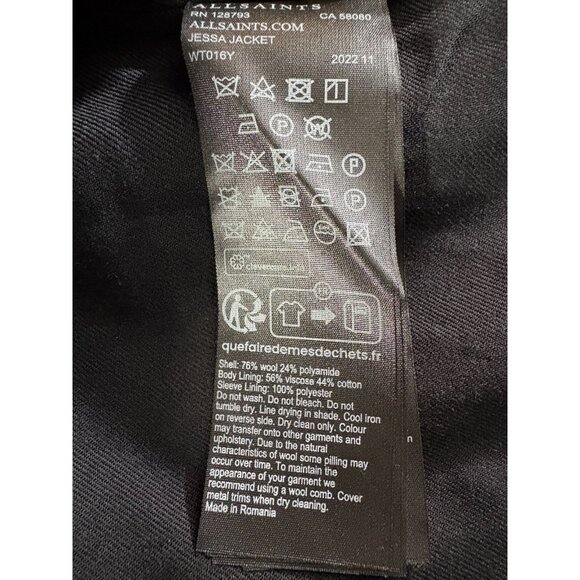 ALLSAINTS Jessa wool blend Jacket Blazer color black Size 6 NWT mspr 465 - Picture 7 of 14